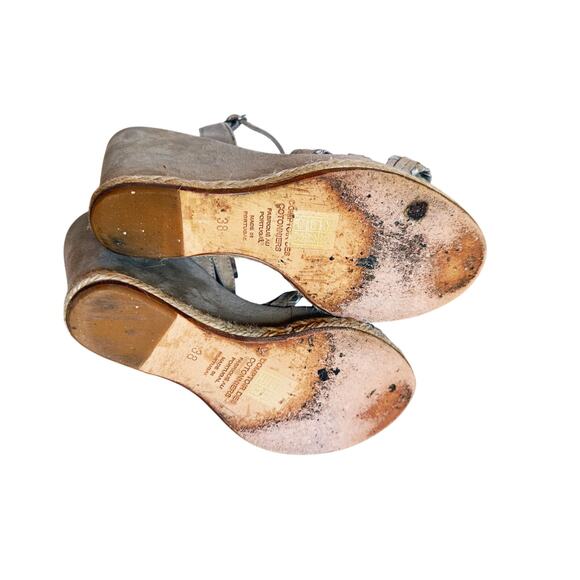 Comptoir des Cotonniers Suede Wedge Strappy Sandal Boho Beige Silver 7.5 Boho - Picture 4 of 9